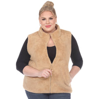 Plus Size Zip up sherpa vest: 3X / Sheep Grey