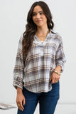 Blu Pepper - COLLARED PLAID SPLIT NECK TOP: DUSTY GREEN MULTI