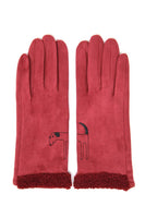 Suede Dog Embroidery with Boucle Gloves: Brown