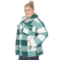 Plus Size Plaid Shacket: 1X / Coffee/White