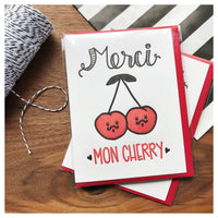 Kiss and Punch - Merci Mon Cherry French Pun Thank You Letterpress Card