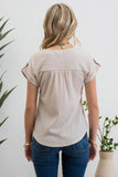 Blu Pepper - SHORT TAB SLEEVE LACE TRIM CRINKLE KNIT BLOUSE: LIGHT TAUPE