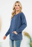 Perfect Peach - YMT20011V-LONG SLEEVE FRENCH TERRY TOP WITH KANGAROO POCKET: S / Stone