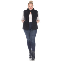 Plus Size Zip up sherpa vest: 1X / Black