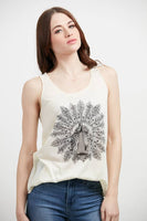 SM WARDROBE - BLACK & WHITE PEACOCK TANK TOP: M