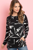 Perfect Peach - PPT2093-KANGAROO POCKET TIE DYE LONG SLEEVE TOP: M / BLACK