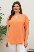 Blu Pepper - PLUS  BUTTON FRONT SHORT SLEEVE WOVEN TOP: PINK