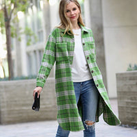 42POPS - .Wool blended Plaid long shacket: GRN-green/grey-156381 / M