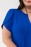 Blu Pepper - PLUS DRAPE SLEEVE SPLIT NECK TOP: ROYAL BLUE