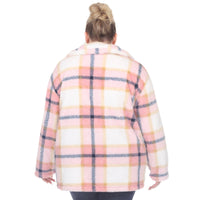 Plus Size Plaid Shacket: 1X / Coffee/White