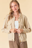 Doe and Rae - RUCHED BOTTOM CROP JACKET WITH DOUBLE POCKET - 10557J: L / LT. KHAKI