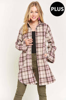 ADORA LA - CEJ2587AX - PLUS SIZE BUTTON DOWN PLAID SHACKET: 1XL / PINK