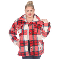 Plus Size Plaid Shacket: 1X / Coffee/White