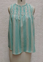 ADORA LA - T0492X - FRONT SHIRRING LINEN STRIPE PLUS BLOUSE: 3XL / MINT