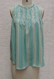 ADORA LA - T0492(HE) - FRONT SHIRRINGED LINEN STRIPE BLOUSE: L / MINT