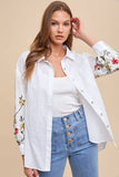 anniewear - EMBROIDERED SLEEVE BUTTON DOWN LOOSE FIT SHIRT_AT1765: M / OFF WHITE