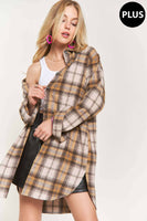 ADORA LA - CEJ2587AX - PLUS SIZE BUTTON DOWN PLAID SHACKET: 2XL / PINK