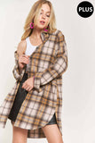 ADORA LA - CEJ2587AX - PLUS SIZE BUTTON DOWN PLAID SHACKET: 3XL / PINK