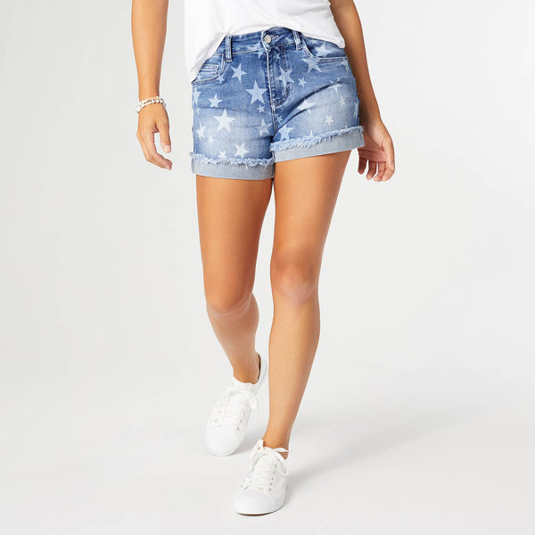 COCO + CARMEN - Everstretch Star Print Shorts: M / Medium Denim