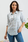 Blu Pepper - PLAID COLLARED BUTTON DOWN ROLL-UP SLEEVE  SHIRT: IVORY MULTI