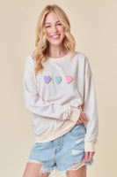 Doe and Rae - HEART CHENILLE PATCH LONG SLEEVE SWEATSHIRT - 44236T-1: S / VANILLA