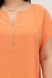 Blu Pepper - PLUS  BUTTON FRONT SHORT SLEEVE WOVEN TOP: ORANGE