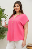 Blu Pepper - PLUS  BUTTON FRONT SHORT SLEEVE WOVEN TOP: PINK