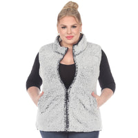 Plus Size Zip up sherpa vest: 1X / Camel