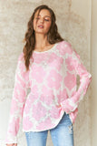 ADORA LA - CESW3467 - RAW EDGE LIGHTWEIGHT FLORAL SWEATER: S / GREEN