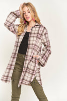 ADORA LA - CEJ2587AX - PLUS SIZE BUTTON DOWN PLAID SHACKET: 2XL / PINK