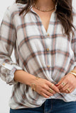 Blu Pepper - PLAID BUTTONED WRAP WOVEN TOP: IVORY MULTI