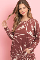 Perfect Peach - PPT2093-KANGAROO POCKET TIE DYE LONG SLEEVE TOP: S / BLACK