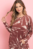 Perfect Peach - PPT2093-KANGAROO POCKET TIE DYE LONG SLEEVE TOP: L / TEAL