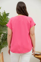 Blu Pepper - PLUS  BUTTON FRONT SHORT SLEEVE WOVEN TOP: PINK