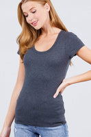 42POPS - ...Fitted Basic Scoop Neck Tee: M / HCH-charcoal grey-96370