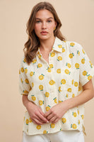 anniewear - SUNFLOWER PRINTED COTTON GAUZE BUTTON DOWN SHIRT_AT1809: S / Gold