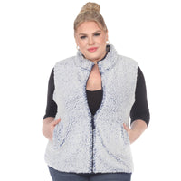 Plus Size Zip up sherpa vest: 1X / Black