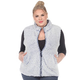 Plus Size Zip up sherpa vest: 3X / Sheep Grey