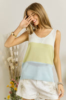 ADORA LA - CESW3008 - COLOR BLOCK V NECK TANK TOP: S / SAGE