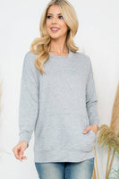 Perfect Peach - YMT20011V-LONG SLEEVE FRENCH TERRY TOP WITH KANGAROO POCKET: S / Mustard