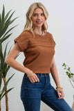 Blu Pepper - SHORT TAB SLEEVE LACE TRIM CRINKLE KNIT BLOUSE: LIGHT TAUPE