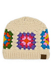 C.C Multi Color Crochet Beanie: White