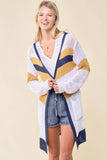 Doe and Rae - Multi Stripe Hoodie Cardigan - 10138J: S / Navy/Sunlight