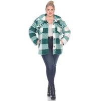 Plus Size Plaid Shacket: 1X / Coffee/White