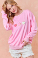 Doe and Rae - HEART CHENILLE PATCH LONG SLEEVE SWEATSHIRT - 44236T-1: M / VANILLA