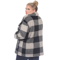 Plus Size Plaid Shacket: 2X / Coffee/White