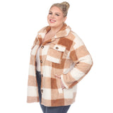 Plus Size Plaid Shacket: 2X / Coffee/White