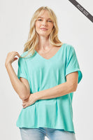 Dear Scarlett - PLUS SIZE Easy Basic Wrinkle Free Top With V Neckline: Neon Yellow / 2X