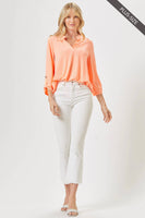 Dear Scarlett - PLUS SIZE Lizzy 3/4 Wrinkle Free Top: XL / Neon Orange