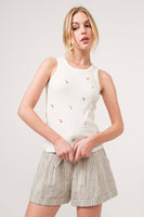 AND THE WHY - ATW15553 - Lemon Embroidered Tank Top: M / White